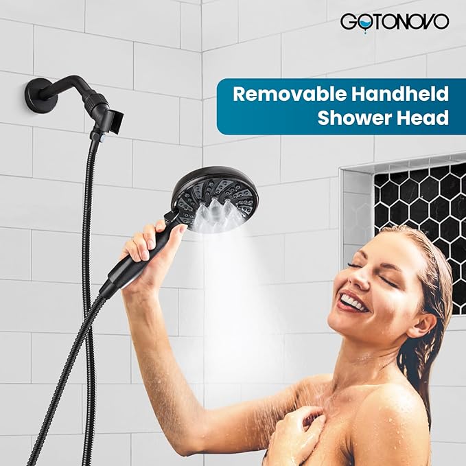 gotonovo Bathroom Shower Head Kit High Pressure Combo System Shower Faucet 6 Modes ABS Handheld Spray Shower Trim Kit Valve Included Shower Head and Handle Set Oil Rubbed Bronze