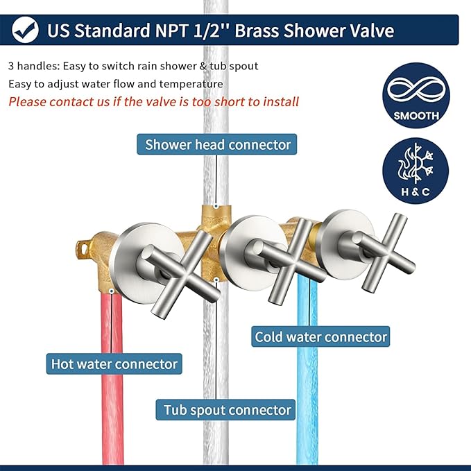 3 Handle Shower Faucet Set with Tub Spout Bathtub Shower Faucets Combo Set Shower System Complete Tub and Shower Trim Kit Brushed Nickel