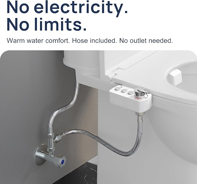 Bidet Attachment for Toilet. Dual Nozzles with Feminine & Rear Wash, Hot and Cold Water, 3-Button Control, Adjustable Pressure & Temperature, Self-Cleaning Sprayeres, Easy Install by Yourself.