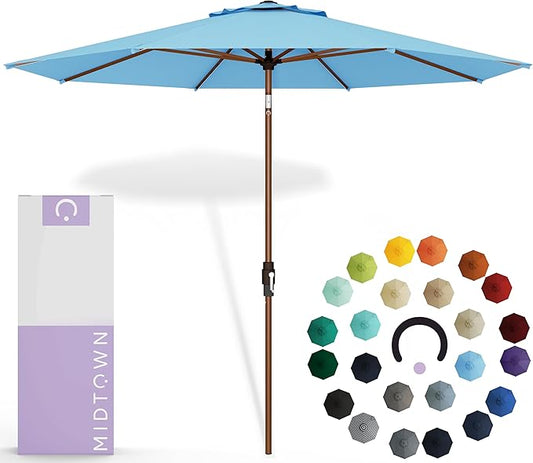 Midtown Umbrellas Sunbrella Umbrella Outdoor Patio Umbrella 2-8 Feet in Sunbrella Capri Acrylic Fabric - Auto-Tilt Aluminum Frame For Backyard Umbrella, Deck Umbrella & Porch Umbrella - Wooden Pole