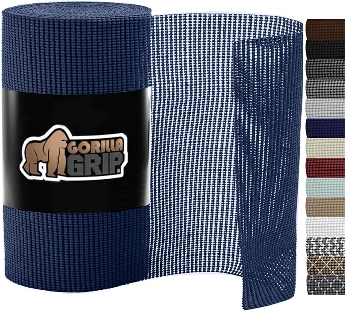 Gorilla Grip powerGRIP Drawer Shelf and Cabinet Liner, Thick Strong Hold, Non-Adhesive Liners Protect Kitchen Cabinets and Cupboard, Bathroom Drawers, Easy Install, Breathable Mat, 12" x20', Navy Blue