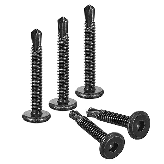 uxcell Hex Socket Self Tapping Screws, #10 x 1-1/2" 410 Stainless Steel Sheet Metal Flat Head Drilling Screw 50pcs, Black