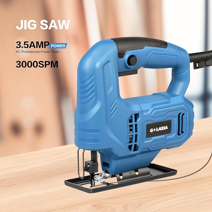 Jigsaw, 3.5 Amp Corded Jig Saw with 3pcs Cutting Blades, ±45° Bevel Cutting, 3000 SPM with Lock-on Button, Corded