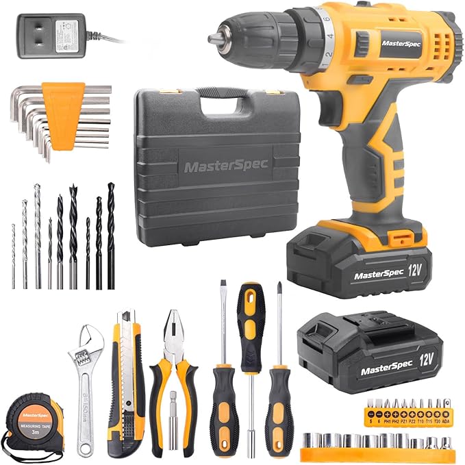 47Pcs 12V Cordless Drill Driver Set Household Hand Tool Kit w/ 2 Batteries