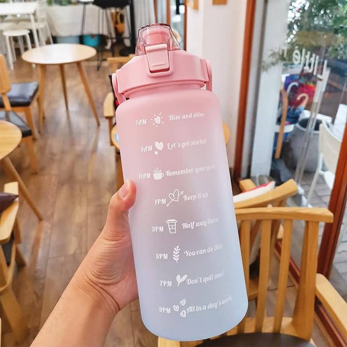 Frosted Gradient Color Rinking Bottles with Straw, Open Leakage Proof Sports Water Cup for Office, Gym, Outdoor(Pink)