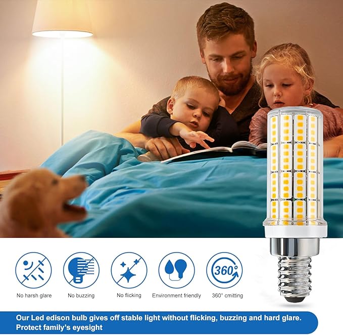 E12 LED Candelabra Light Bulbs, 200W Equivalent Chandelier Bulbs, 3000K Daylight White Non-Dimmable E12 LEDs Bulbs, 20W LED Light Bulb for Chandeliers, Ceiling Fan, Pendant, Wall sconces, Pack of 4