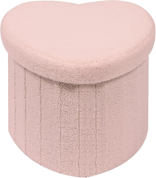 B FSOBEIIALEO Storage Ottoman Cube, Heart Shaped Ottomans with Storage Foot Stool Footrest for Lving Room, Boucle Ottoman Seat for Dorm Room,Faux Teddy Fur, Pink 15"x15"x15"