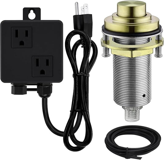 SinkTop Air Switch Kit with Brass Gold Long Button (Full Brass) for Garbage Disposal