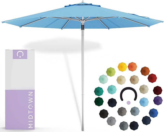 Midtown Umbrellas Push Pop Sunbrella Umbrella 9 Feet Outdoor Umbrella in Capri Acrylic - Patio Umbrella, Backyard Umbrella, Garden Umbrella, Picnic Table Umbrella & Pool Umbrella - Black Pole