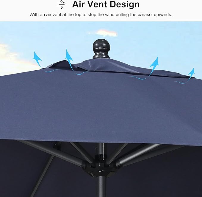 PURPLE LEAF 11.5' x 9' Patio Market Umbrella Outdoor Table Sun Umbrellas with Crank 8 Aluminum Sturdy Ribs for Pool Deck Backyard Beach Navy Blue