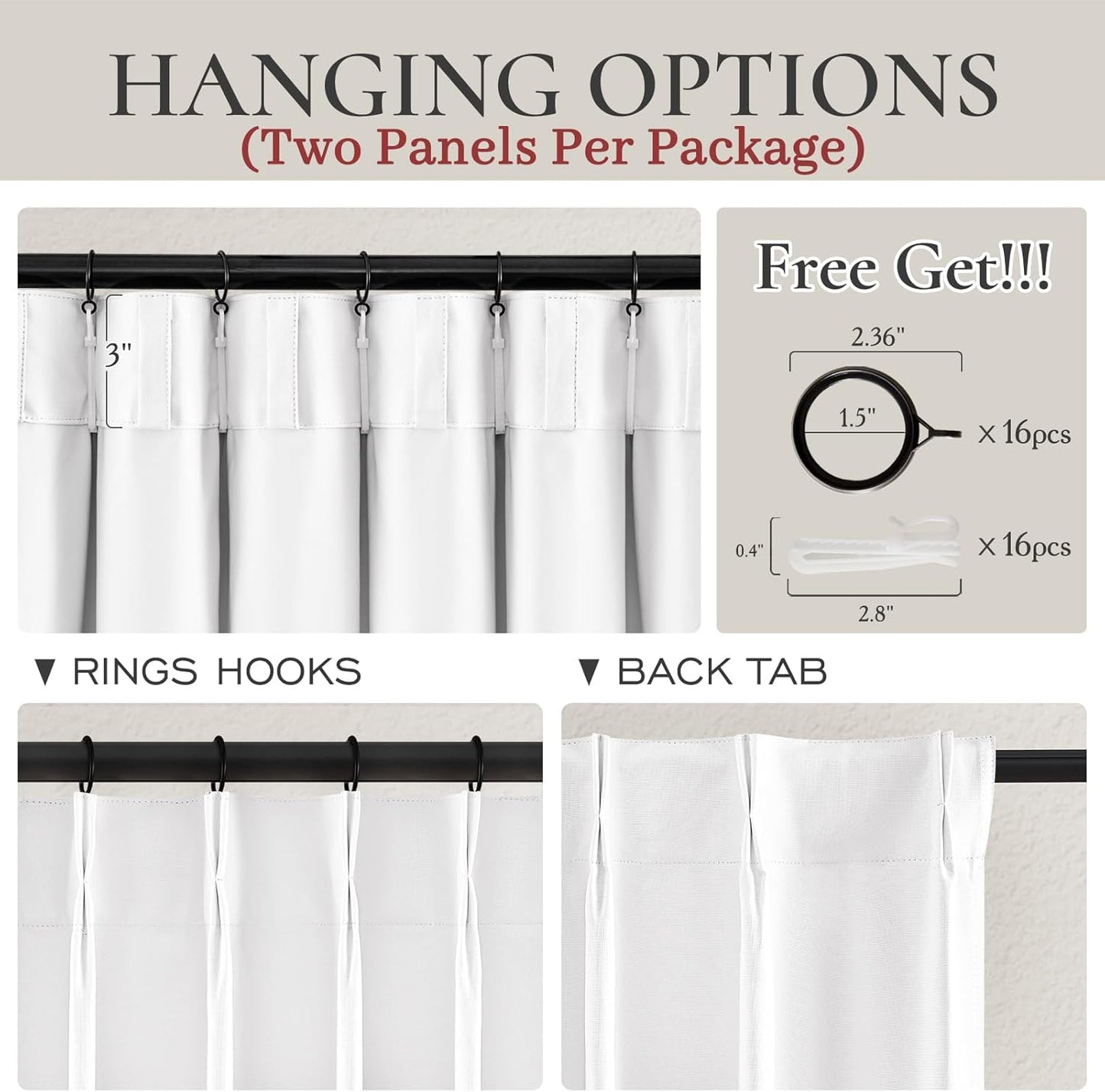 Solid White Blackout Varil Drapes 84 Inch Length 2 Panels Set for Bedroom, Modern Pinch Pleated Curtains Sun/Heart Block Privacy Linen Textured Living Room Window Curtains Hook Back Tab 7FT Decor Burg