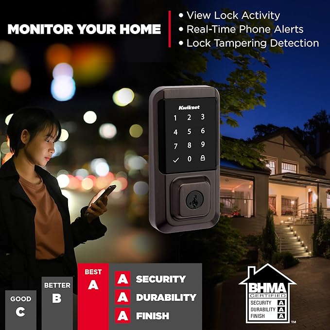 Kwikset Halo Wi-Fi Smart Lock, Keyless Entry Front Door Touchscreen Deadbolt, App Control, Grade AAA Certified, Easy Install No Hub, Venetian Bronze Finish, Digital Remote Lock
