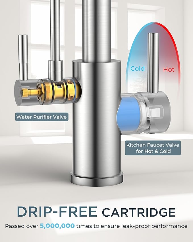 FORIOUS Kitchen Faucet with Purfied Water Filter, 2 in 1 Commercial Stainless Steel Pull Down Sink Faucet and Drinking Water Faucet 2 Handle for Pot Filler Kitchen Sink Farmhouse Bar, Brushed Nickel