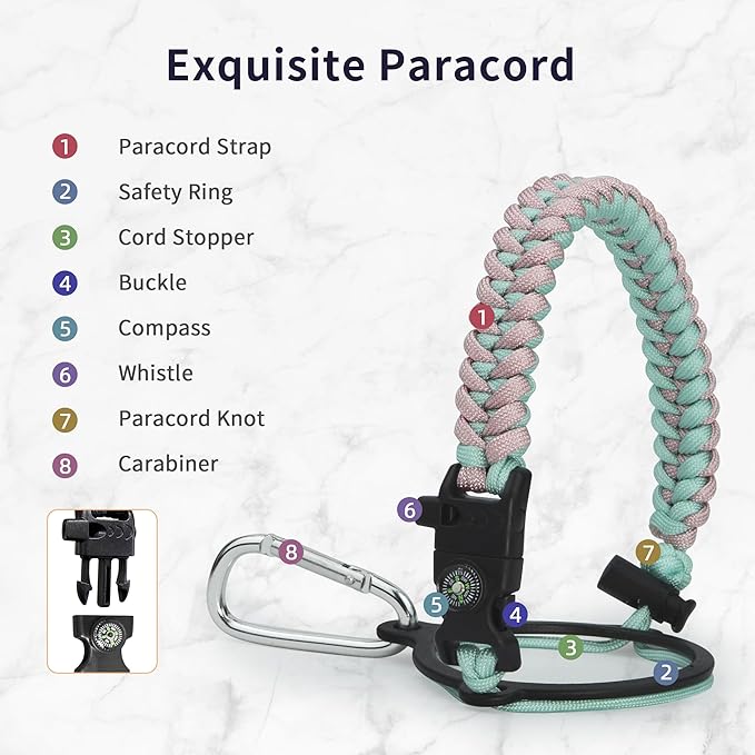 Trebo Water Bottle 64oz with Paracord Handle, Half Gallon Food-grade Double Wall Vacuum Stainless Steel Insulated Jug with Straw Spout Handle Lids, Leakproof Keep Cold & Hot Ombre:Hydrangea