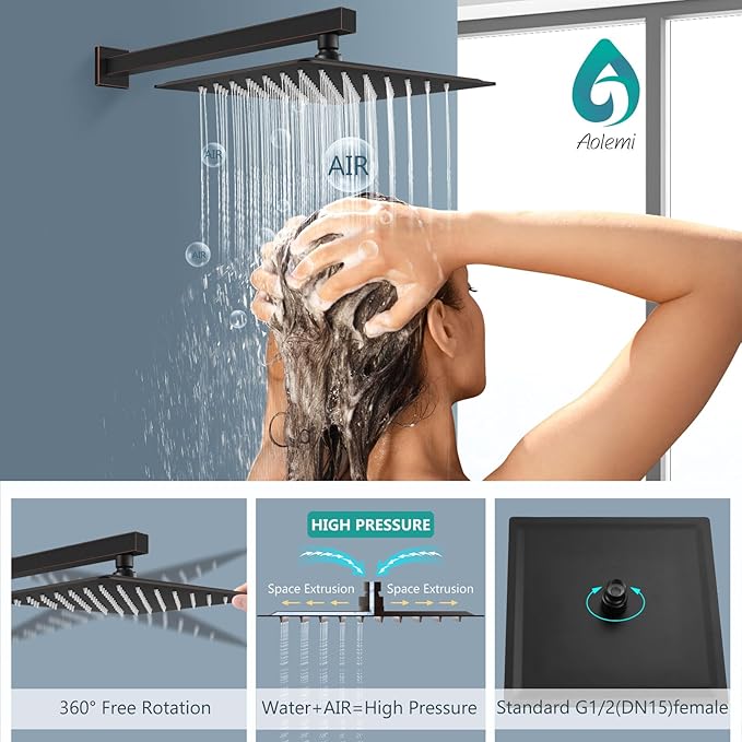Aolemi Shower System with Rainfall Shower Head and Handheld Wall Mount,High Pressure Shower Faucet Set Fixture Combo with 2 in 1 Handheld Spray Rough-in Valve,10 Inch Shower Head Oil Rubbed Bronze