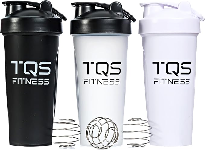 Protein Shaker Bottle Set 3 pack - BPA-Free Shaker Cups for Protein Shakes and Pre Workout - Dishwasher Safe Workout Bottles - Leak-Proof & Durable Mixer Cup - Blender Cups by TQS Fitness - 20oz
