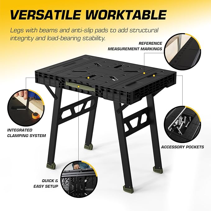 Express Folding Work Table, Easy Setup Portable Folding Work Table & Portable Folding Workbench, 34" W x 25" D x 31" H Lightweight Versatile Clamping Worktable for Garage/Wood Shop (Green)