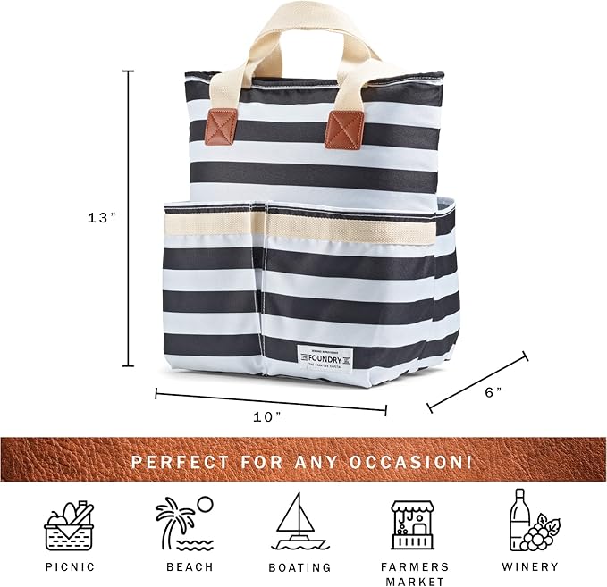 Fit & Fresh Large Insulated Cooler Bag, 1120 cu in, B&W Stripe, Polyester, 11 x 5 x 10 in