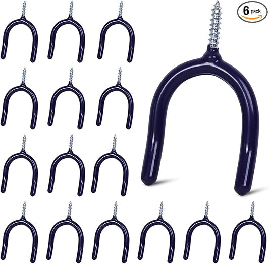 16 Pack Garage Storage System Steel U Hooks with Anti-Slip Coating Home Improvement and Organization Screw in Hooks Easy Wall Mounting Heavy Duty Bike and Ladder (Blue, 16 Pack)
