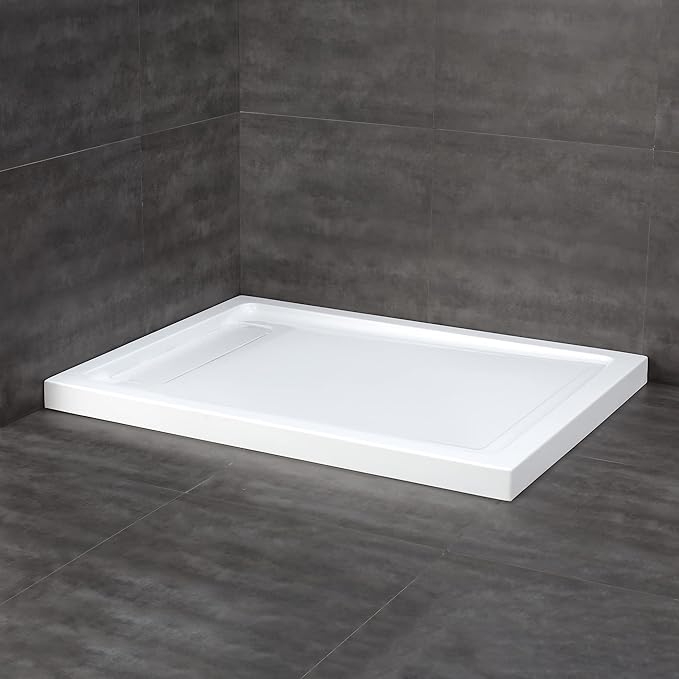 OVE Decors 48-in W x 32-in D Shower Base Pan Rectangle, Hidden Side Drain, White Acrylic, Reversible Design