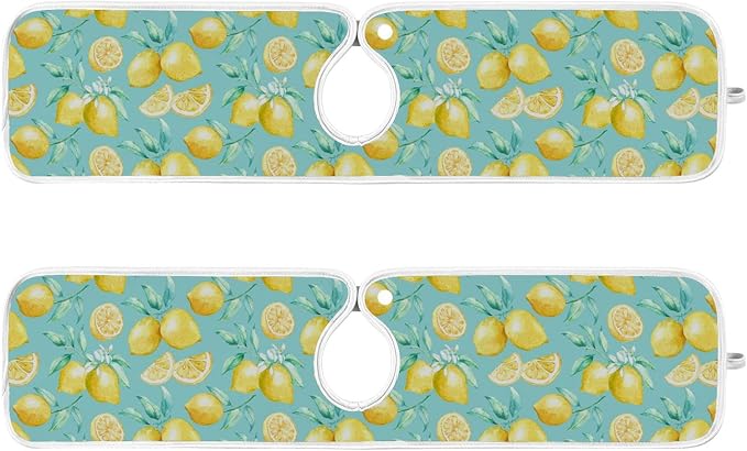 Lemon Turquoise Faucet Water Catcher Mat 2 Pack Flowers Leaves Summer Drying Mat Absorbent Bathroom Faucet Handle Drip Catcher Tray Bar RV Kitchen Sink Splash Guard 23x5 Inches
