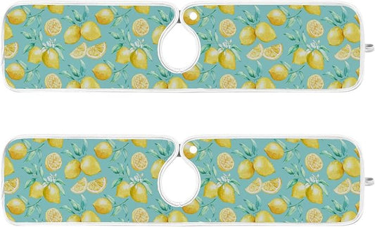 Lemon Turquoise Faucet Water Catcher Mat 2 Pack Flowers Leaves Summer Drying Mat Absorbent Bathroom Faucet Handle Drip Catcher Tray Bar RV Kitchen Sink Splash Guard 23x5 Inches