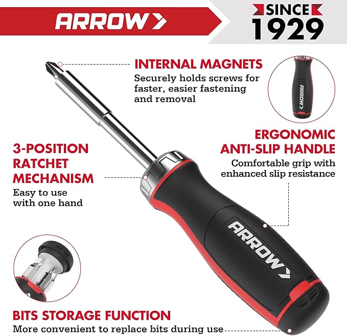 ARROW Ratchet Screwdriver Set, 27-IN-1 Multi Bit Ratcheting Screwdriver with Durable Zipper Storage Pouch, Portable Screw Driver Set Kit with Phillips, Slotted, Torx, Square Bits
