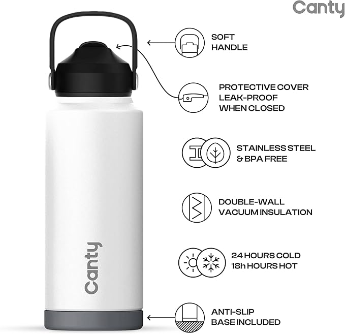 Canty Stainless Steel Water Bottle with Straw, Anti-Slip Base and Giftable Full Colored Box, Great for Travel (Coral, 32 Oz)