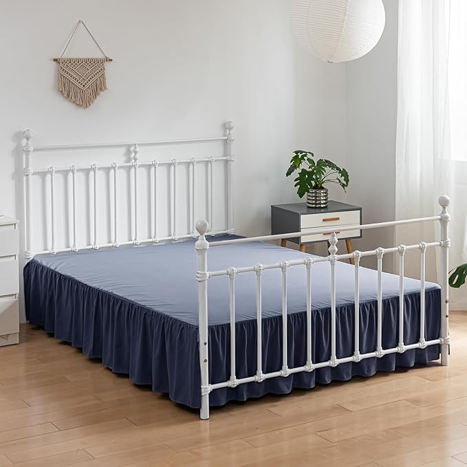 Bed Skirt Twin Size Ruffled Bed Skirt with Split Corners, 14 Inch Drop Dust Ruffle Bed Skirt with Platform,Blue