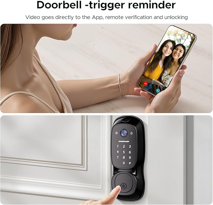 3-in-1 Video Doorbell Smart Lock with Fingerprint & Camera Keyless Entry Deadbolt, Built-in Wi-Fi, Auto Lock, App Control, Easy Install Front Door Security
