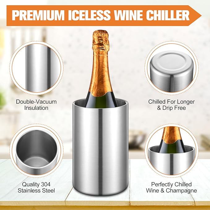 Wine Chiller Bucket Stainless Steel Wine Chiller Bottles for 750 ml Insulated Double Layer Bucket Wine Cooler Bucket to Keep Wine Cold for Wine Lovers Parties Bar (1 Pcs)