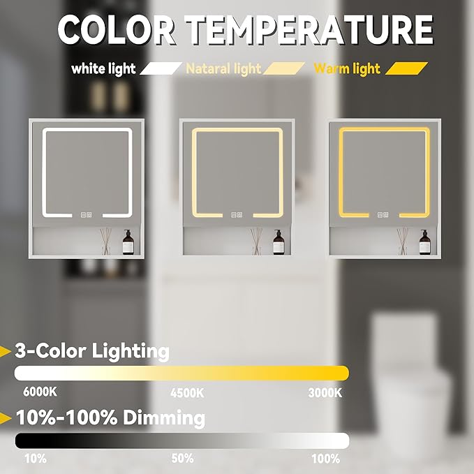 24'' Bathroom Vanity with Ceramic Sink Combo and Medicine Cabinet Mirror with Led Light/Defog, Wall Mounted Small Bathroom Vanity with Soft-Close Door Modern Floating Cabinet, White(No Faucet)