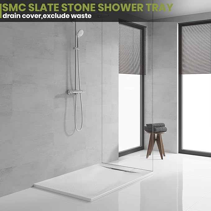 60'' L x 36'' W Shower Base with Drain Cover, White SMC Shower Tray for Bathroom, Waterproof Leakproof Modern Shower Pan