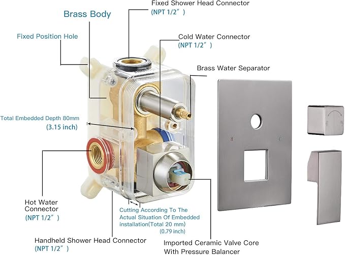 BWE 16 Inch Square Bathroom Luxury Rain Mixer Shower Combo Set Shower Kit Wall Mounted Rainfall Shower Head System Brushed Nickel Shower Faucet Rough-in Valve Body and Trim Included