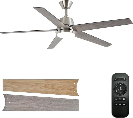 Ceiling Fans with Lights and Remote 52 Inch Modern Ceiling Fan with 6 Speeds, Dimmable LED, Reversible Noiseless DC Motor, Two-Color Blades, Cooling Fan for Bedroom, Living Room, Dining Room