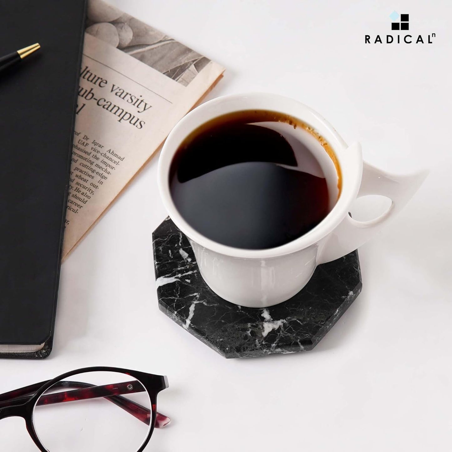 Radicaln Marble Coasters Star 3.5" Inches Black Handmade Stone Drink Coasters Set of 6 for Coffee Table and Dining Table Decor, Coaster for Drink