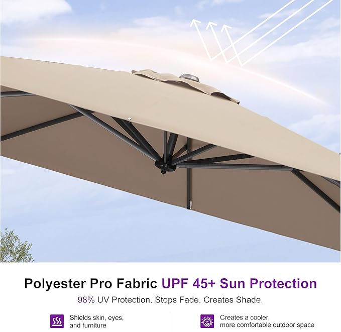 PURPLE LEAF 9 Feet Patio Umbrella Outdoor Cantilever Square Umbrella Aluminum Offset Umbrella with 360-degree Rotation for Garden Deck Pool Patio Taupe