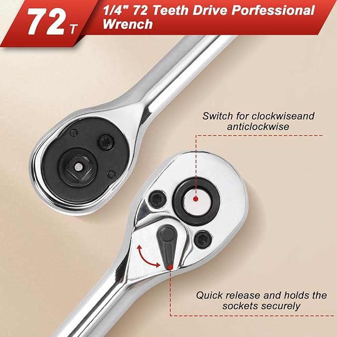 Egofine 1/4”Drive Socket Ratchet Wrench Set,101 PCS Metric(4-14mm),SAE(5/32-9/16”),with 72-Teeth Ratchet Wrench,Bit Socket Set,Extension Bar,Allen wrench for Auto Repair and Household