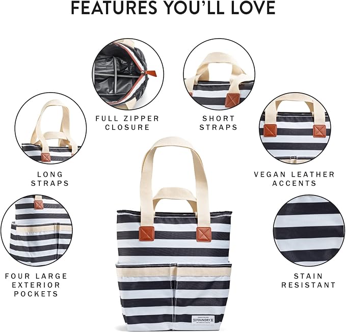 Fit & Fresh Large Insulated Cooler Bag, 1120 cu in, B&W Stripe, Polyester, 11 x 5 x 10 in