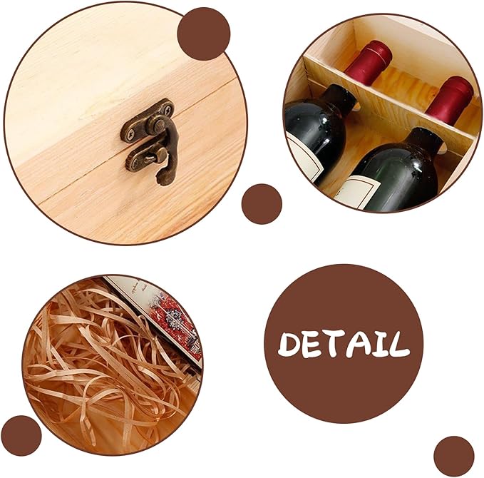JINGHANGER Double Bottle Wooden Decorative Wine Box,Wine Gift Box Bottle Box Wine Storage Box with Handle Rope for Gifts DIY Crafts Birthday Party Wedding,for Standard 750ml Wine Storage,13.78 x 4 in