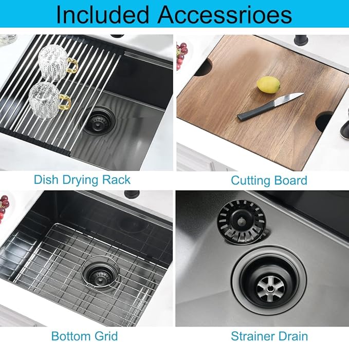 21 x 18 Inch Black Undermount Bar Sink Workstation Wet Bar Prep Kitchen 16 Gauge Single Bowl Small Kitchen Sink