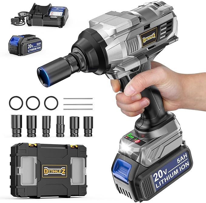 Cordless Impact Wrench 1/2 inch Compatible with DeWalt 20V Battery, 1000 Ft-lbs (1360N.m) Brushless High Torque Impact Driver with 2x5.0AH Battery & 6 Sockets, Power Impact Gun for Car Truck Mower