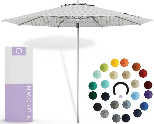 Midtown Umbrellas Push Pop Sunbrella Umbrella 8 Feet Outdoor Umbrella in Infused Gem Acrylic Fabric - Patio, Backyard, Garden, Picnic Table & Pool - Black Pole