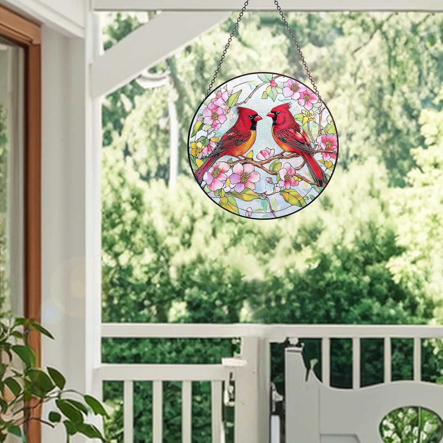 Stained Glass Window Hanging – Double-Sided Glass Sun Catcher with Chain – Memorial Window Art Panel for Home Décor, Spiritual Comfort, and All-Occasion Gifting