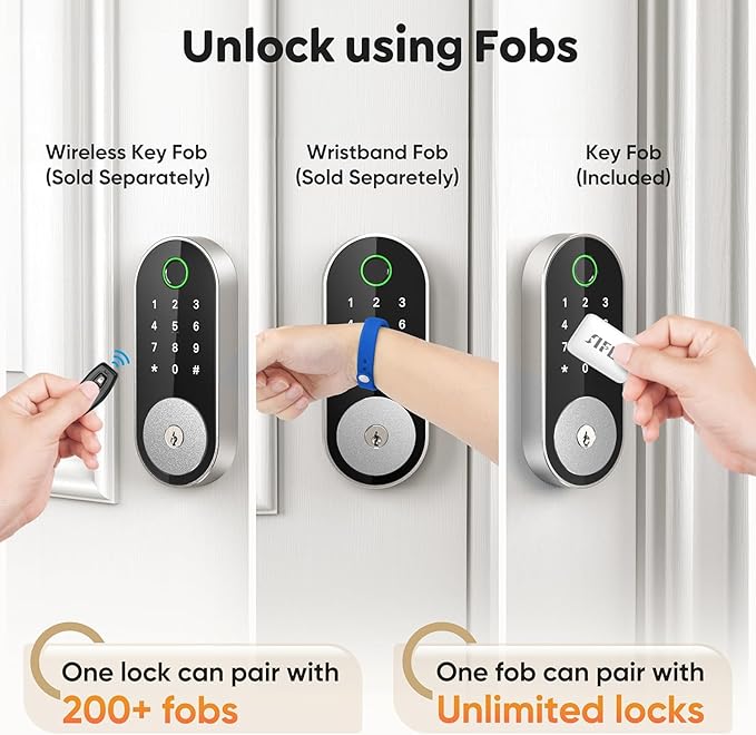 Keyless Entry Fingerprint Deadbolt Smart Lock: Sifely Digital Front Door Keypad with App Control, Electronic/Electric Deadbolt with Fingerprint & Code Access, Auto Locking, Easy to Install (Silver)