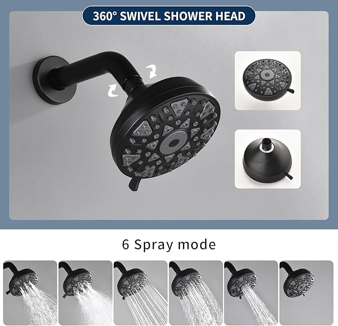Tub Shower Faucet Combo Set Matte Black Bathtub Faucet Set Shower System with Tub Spout Shower Tub Kit Shower Valve and Trim Kit Shower Fixtures