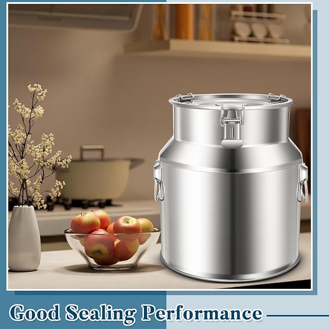 Suclain 2 Pcs Stainless Steel Milk Can Milk Bucket Metal Milk Jug with Sealed Lid and Carry Handle Tote Jug for Milk, Wine, Water, Liquid Tote Pail Storage Transport (28 Liters)