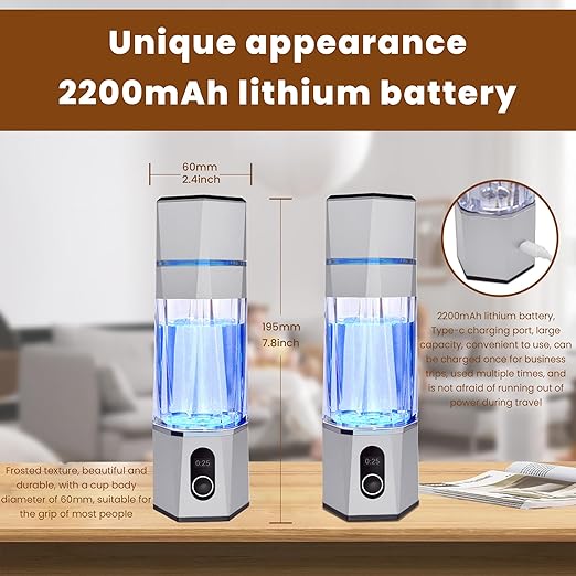 Hydrogen Water Bottle Generator, High-Efficiency Hydrogen Water Machine Up to 5000 PPB, Hydrogen Water Bottle for 99.99% Pure Hydrogenated Water, SPE/PEM,OLED (Silver), zbfc1SILVER