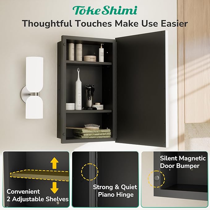 TokeShimi 30x32 Recessed Medicine Cabinet with Mirror Wall Mounted, Metal Beveled Mirror with Storage for Bathroom Vanity, Aluminum Alloy Medicine Cabinet Mirrored Silver