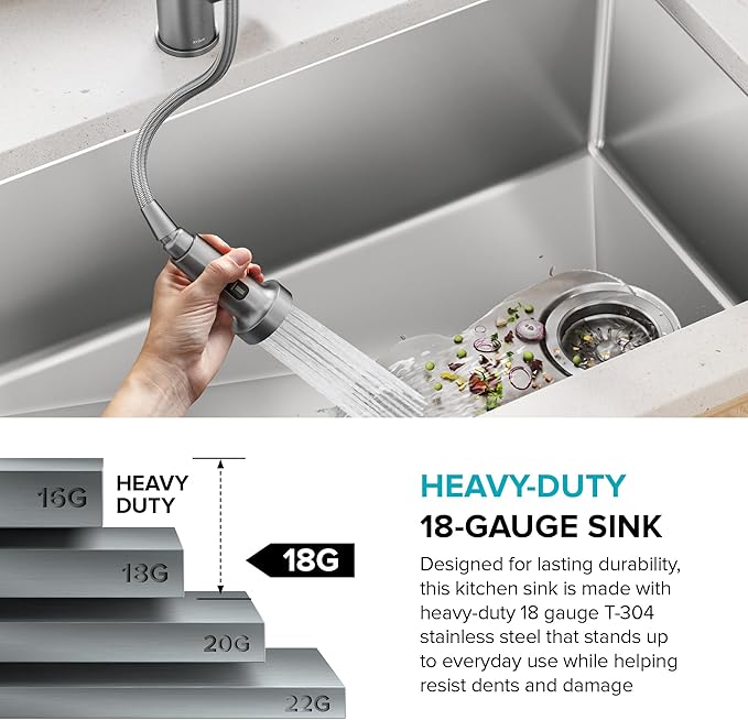 KRAUS Fairlane 33-inch Undermount Single Bowl 18-Gauge Stainless Steel Kitchen Sink, KHU640-33